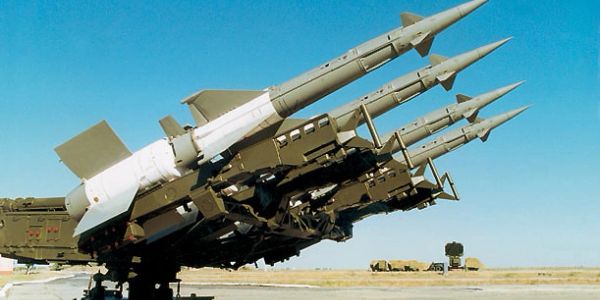 Military surface-to-air missiles on launcher.