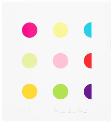 Colorful circles and semicircles arranged in a grid on a white background.