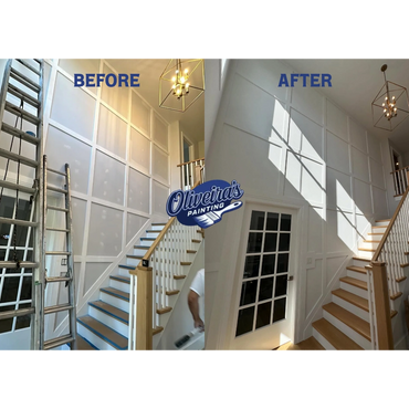 Before and after of the main living room painting.