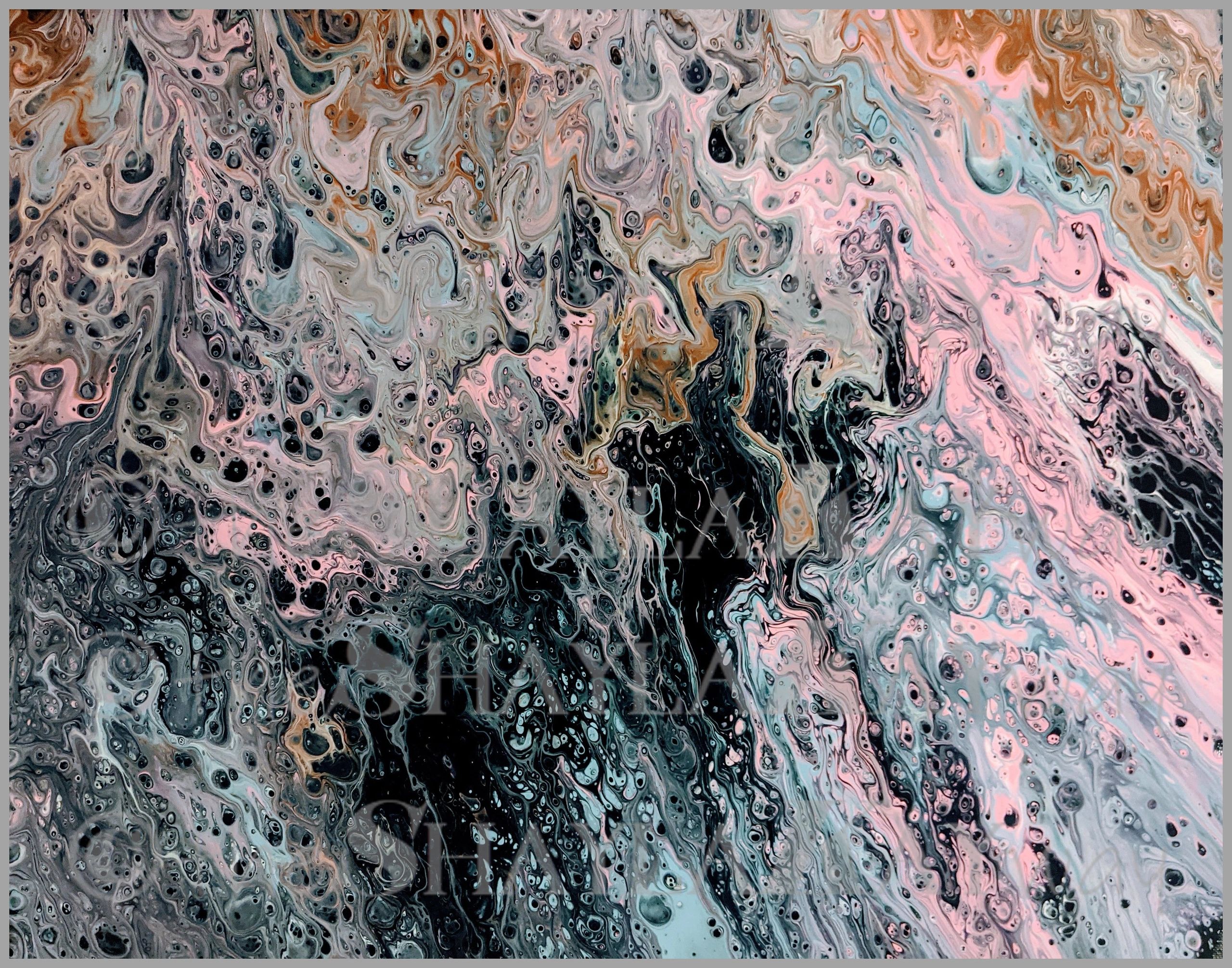 16" x 20" airblown paint pour on stretched canvas