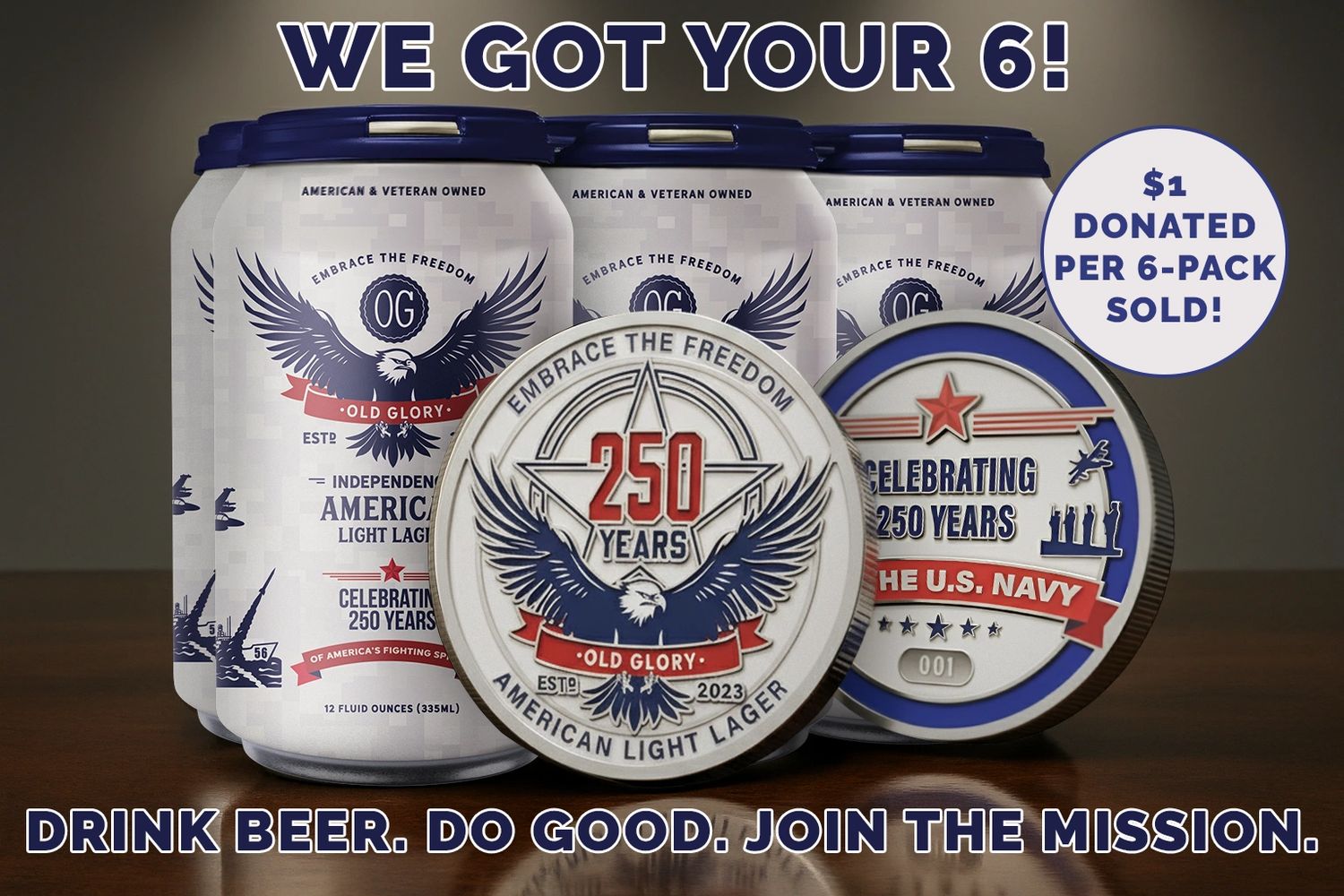 250th Birthday Series Bundle from OG Beer with Navy 6-pack and collectible Navy Mission Coin
