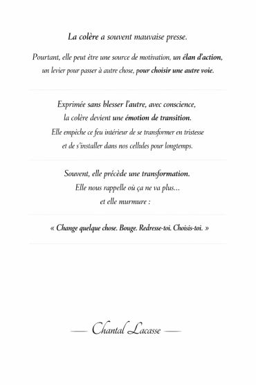 Texte sur la colère vue comme source de motivation et transformation positive.