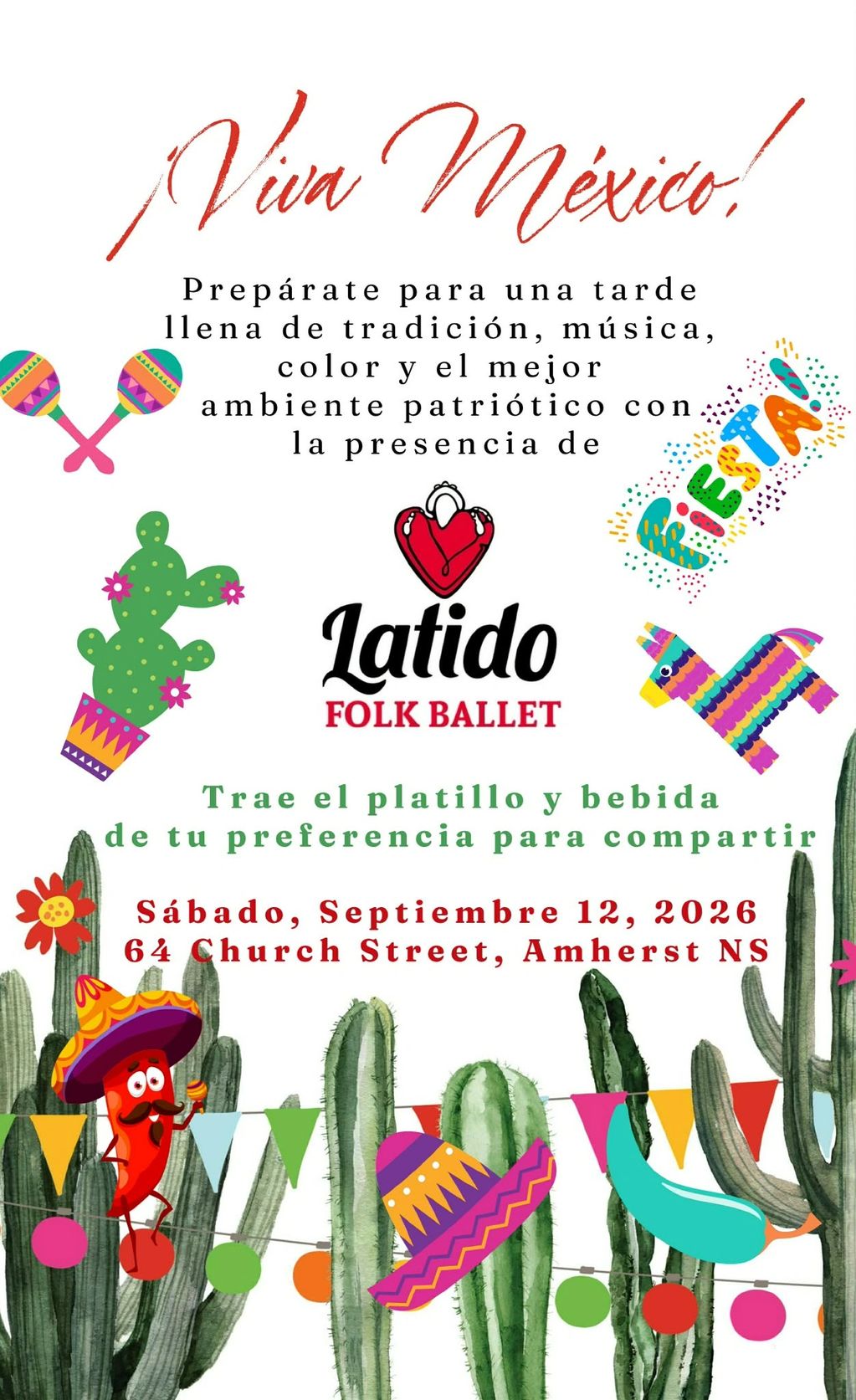 Viva Mexico!
Saturday, September 12, 2026
64 Church St, Amherst, NS