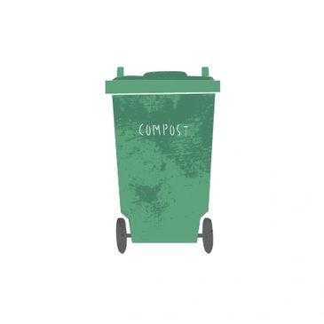 a green compost bin with black wheels