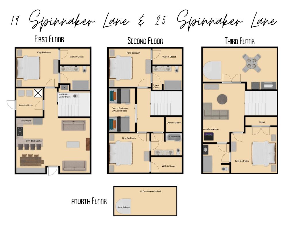 Floor plans for 19 Spinnaker Lane and 25 Spinnaker Lane which are 30a family vacation rentals