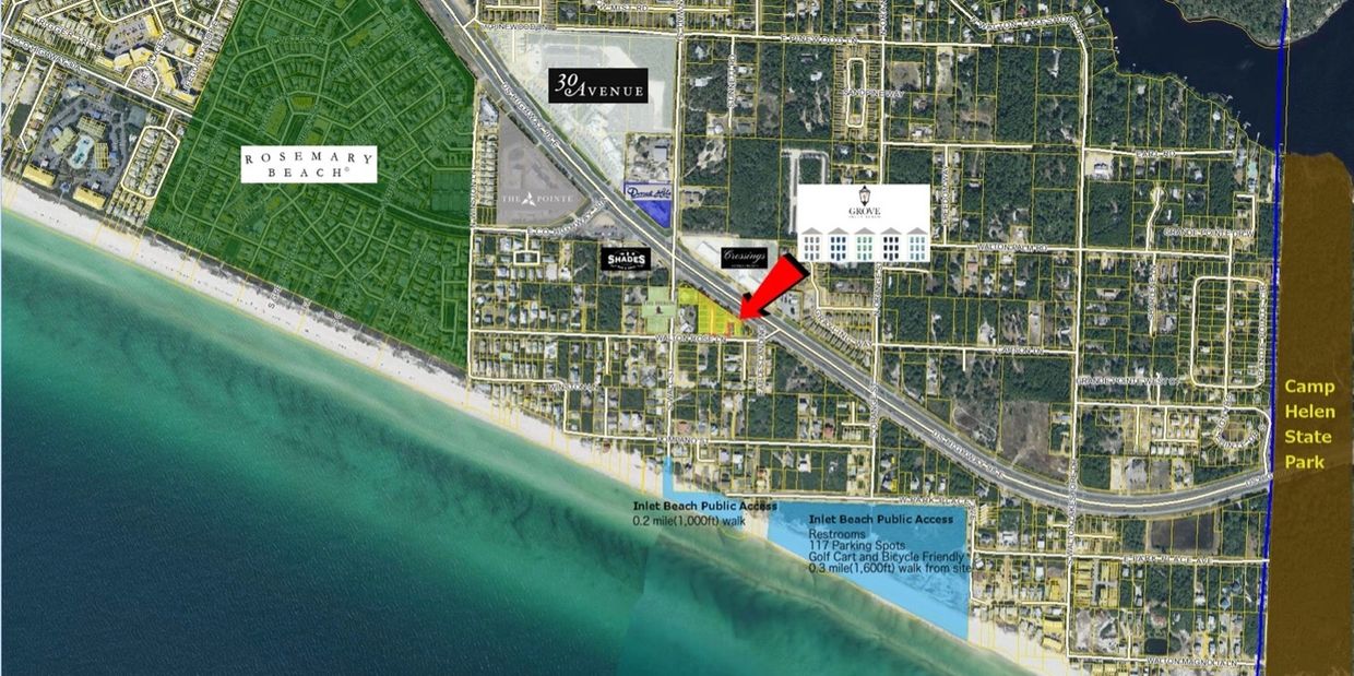 Inlet Beach, Florida, 30a map that displays proximity to beach access, Rosemary Beach, 30Ave