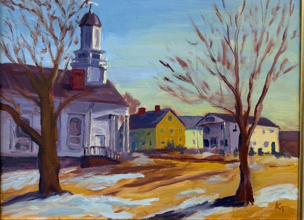 Goshen Center, CT Buildings and some snow in foreground