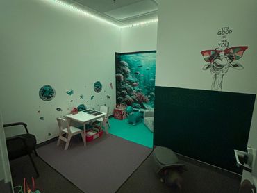 Children's hearing waiting room in light blue