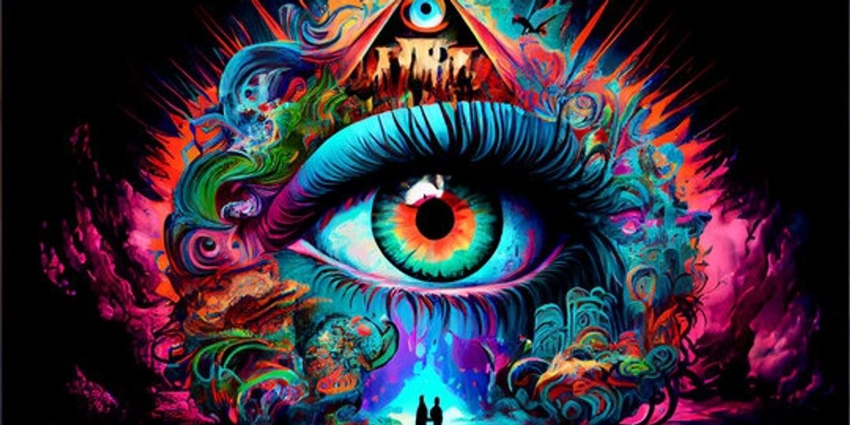 Vibrant surreal eye with cosmic and mystical elements.