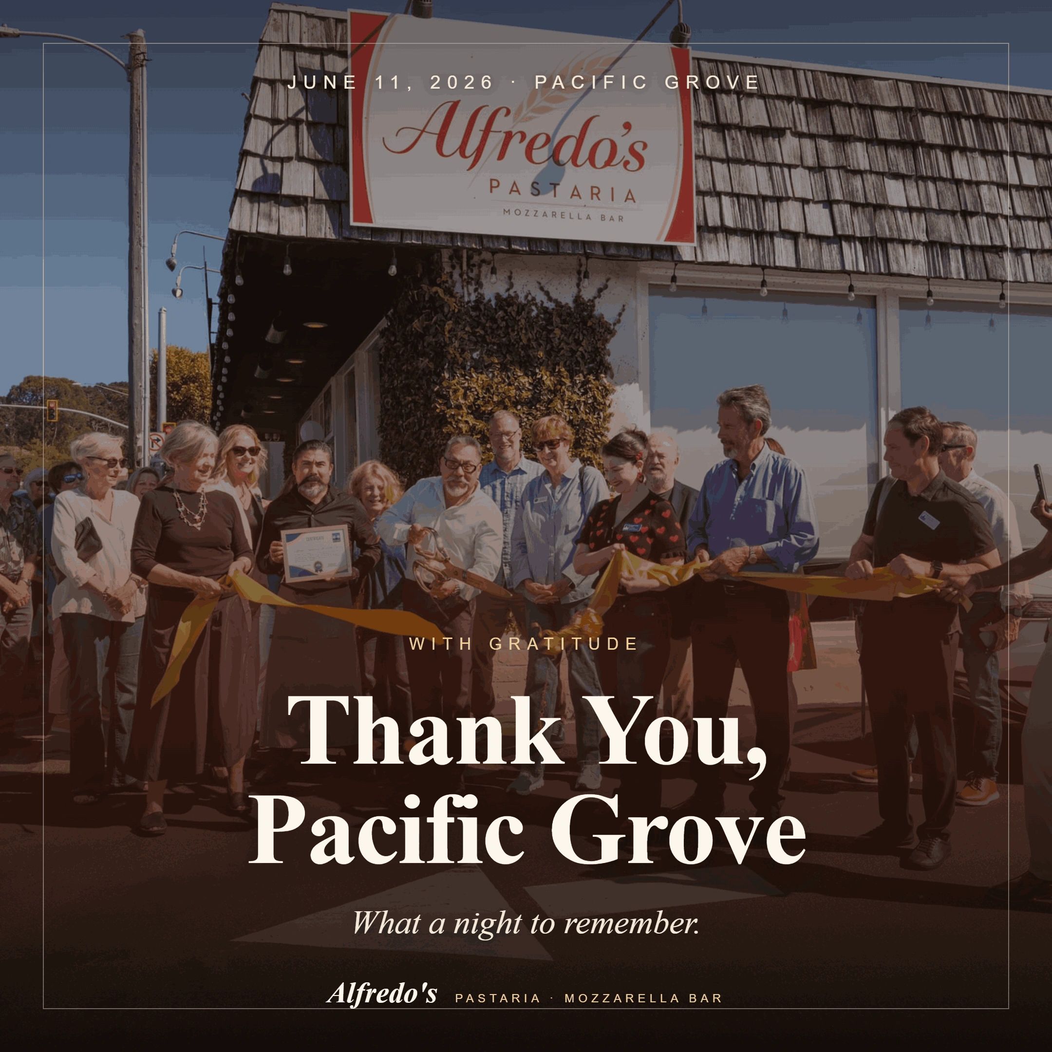 Community ribbon-cutting event at Alfredo's Pastaria in Pacific Grove.