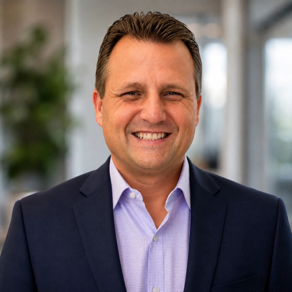 Smiling man in a business suit.