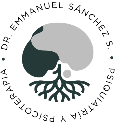 Logotipo de psicología y psicoterapia con cerebro y raíces.