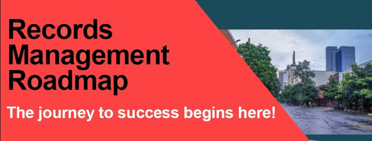 Records Management Roadmap titled with a cityscape background.