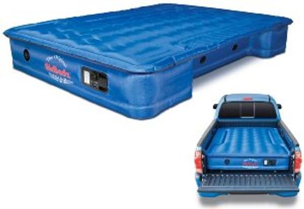 Air mattress, truck bed, camping, rechargeable pump, wheels wells, sleep comfort, vacation, outdoor