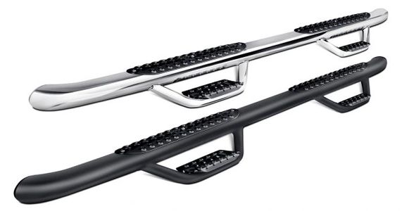 Step Bars, Running Boards, Chrome, Stainless Steel, Black Powder Coated, No Drilling, Wheel to Wheel
