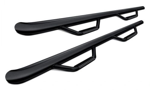 Step Bars, Running Boards, Hitch, Stainless Steel, Black Powder Coated, No Drilling, Wheel to Wheel