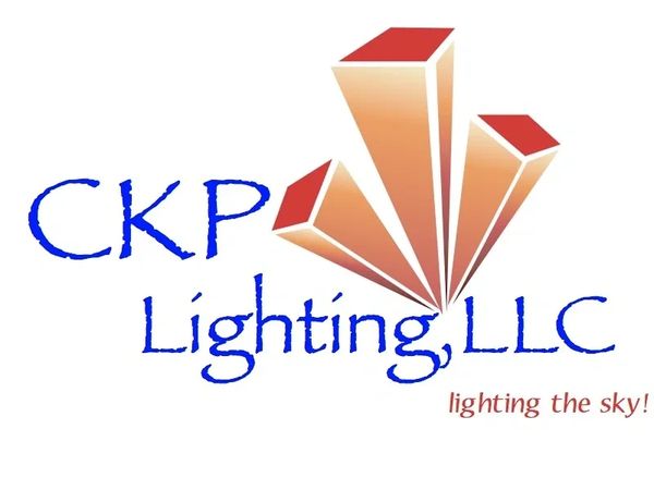 Logo of CKP Lighting, LLC with stylized orange beams and blue text.