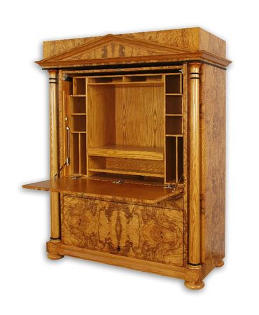 Item: ARM014 - Open, Olive ash burl Biedeimeier style unit with black painted accents.