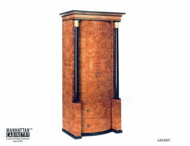 Item: ARM007 - Olive Ash Burl Biedermeier style unit with black painted details and gold accents.