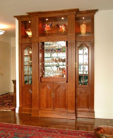 Cherry, Carpathian Elm Burl Traditional corner bar