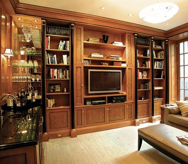 LIB013 - Maple, Olive Ash Burl Traditional unit, built in.