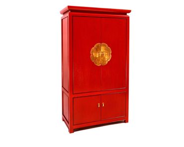 Item: ARM006 - Mahogany Asian style unit with red stain, black trim and brass hardware.