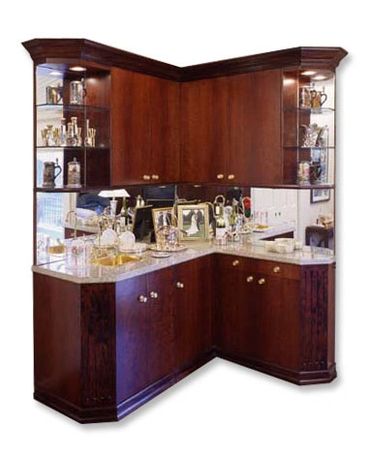Cherry Traditional bar with stone top and glass shelves