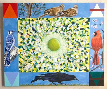 Central orb surrounded by border of birds
