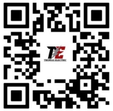 A QR code with the logo and text 'Thomas Electric' in the center.