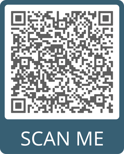 A QR code with the text 'SCAN ME' below it on a blue background.
