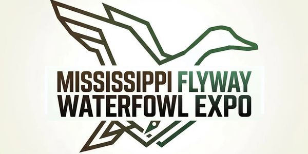 Logo of Mississippi Flyway Waterfowl Expo with a stylized duck and text.