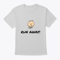 cartoon sheep running away rear view on t-shirt with text run away