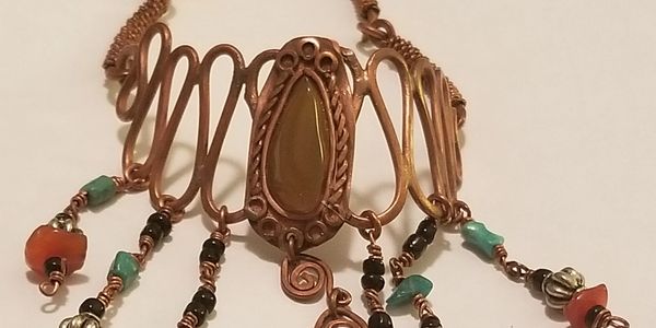 Turquise, Carnelian and Amber Copper Anklet