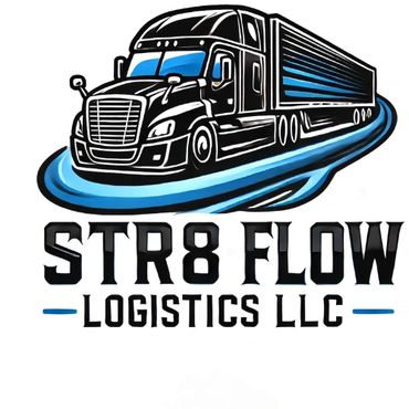Logo of STR8 Flow Logistics LLC featuring a stylized black truck with blue highlights.