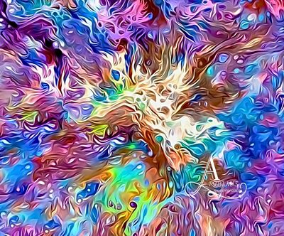 white and brown with purples and greens exploding from the middle-Giclee Abstract