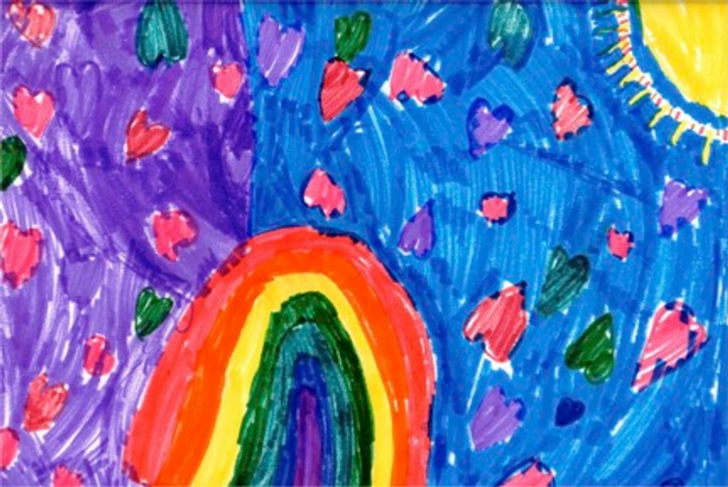 Kindergarten art rainbows and sun
