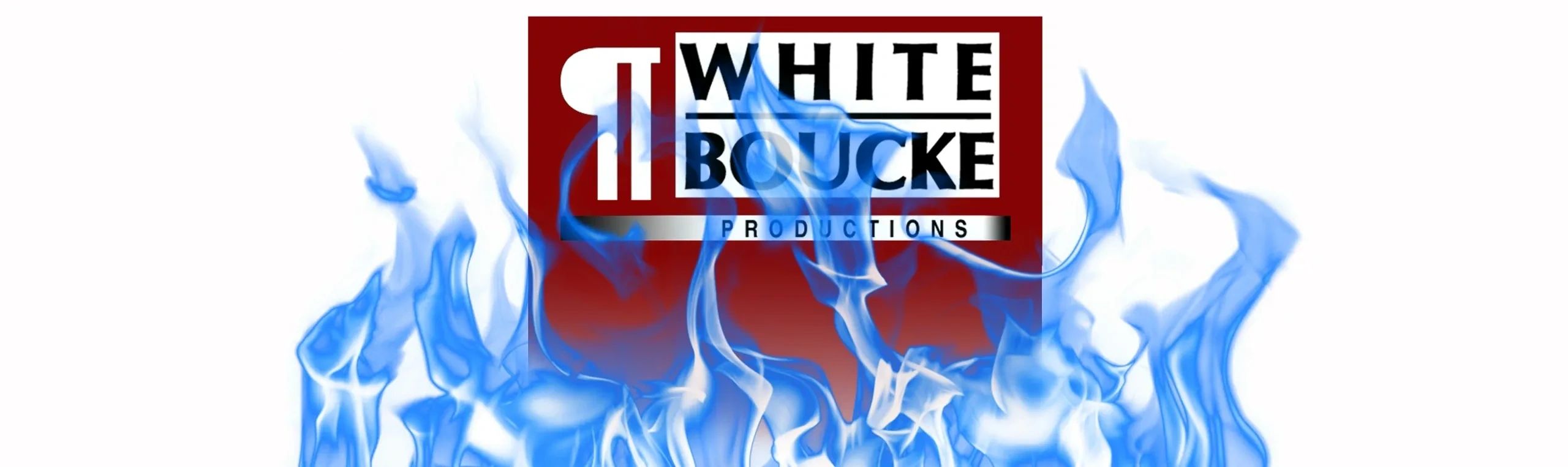 The White-Boucke website cover image of logo and name licked by blue flames