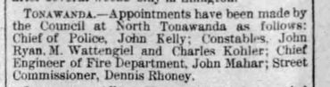 Photo clipping announcing appointment of John Kelly as police chief and Charles Koehler as constable