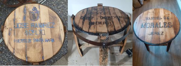 three side tables made from sherry barrel tops by wee dram barrel creations
