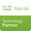 Cisco Meraki logo with Technology Partner text on green background.