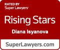 Super Lawyer Southern California Rising Star Badge in red