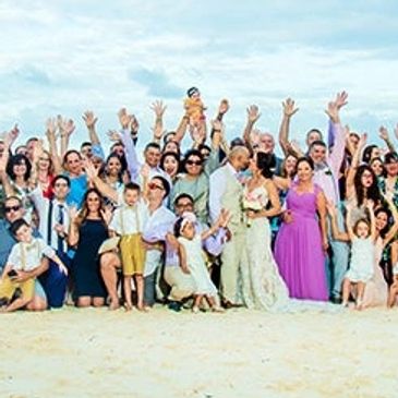 Destination wedding group on the beach.