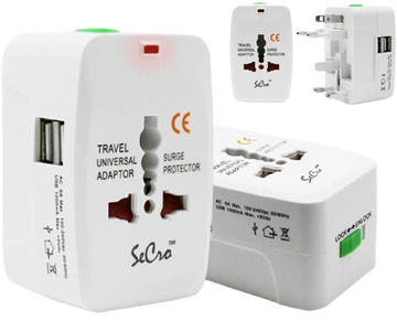 SeCro Plastic Film Universal Travel Adapter with Dual USB Charger Ports Surge/Spike Protected