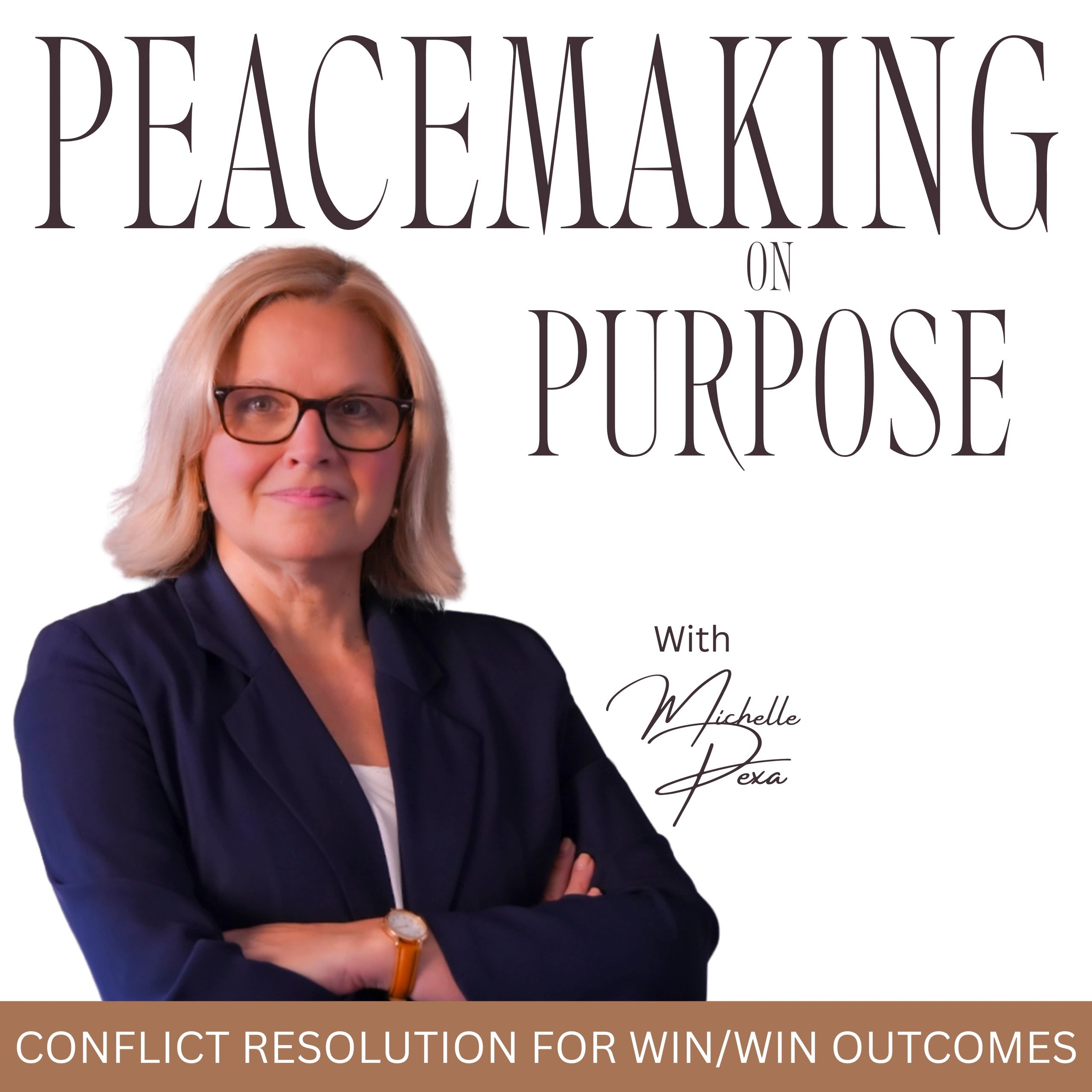 Portrait of a woman with text about peacemaking and conflict resolution.