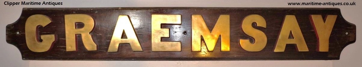 antique ships nameboard ship sternboard hms graemsay royal navy cast brass letters