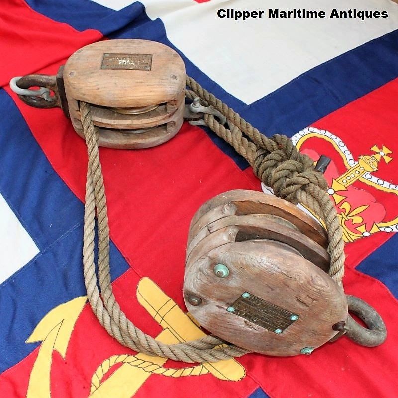 ships pulley blocks antique British admiralty royal navy