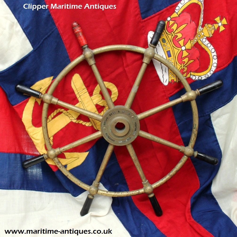 antique ships wheel ship helm brass brown brothers rosebank ironworks