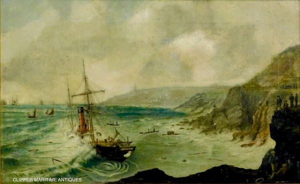 marine pierhead painting maritime nautical steamship sailing ship oil