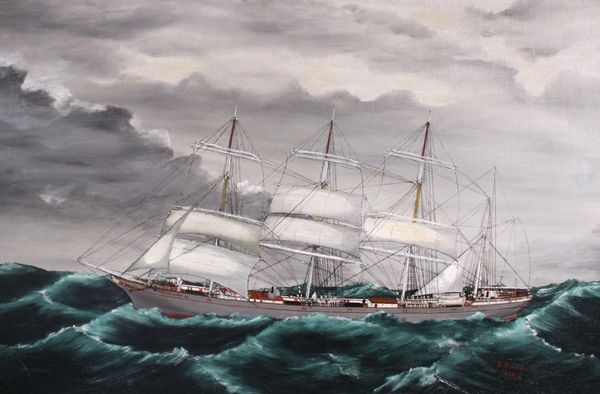 marine pierhead painting maritime nautical steamship sailing ship oil