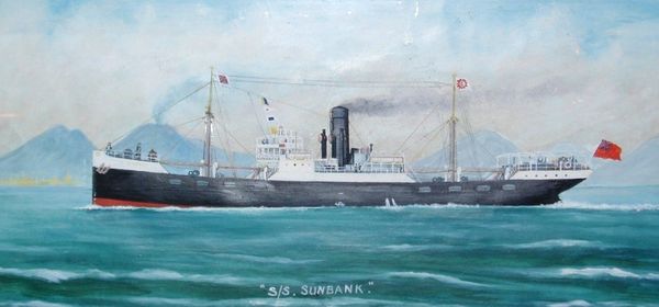 marine pierhead painting maritime nautical steamship sailing ship oil